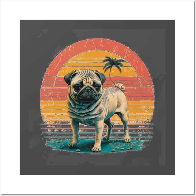 Pug vintage sunset Wall Art by Arassa Army